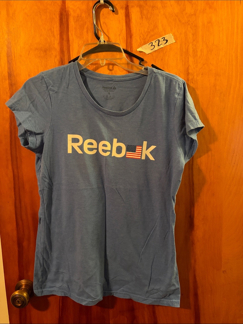 Reebok Women's Light Blue Short Sleeve Logo Tee